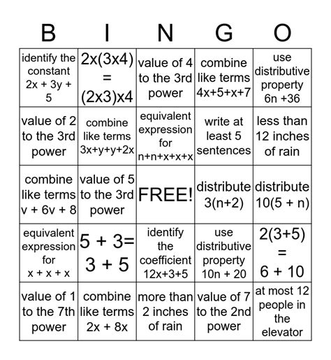 Algebra Bingo .